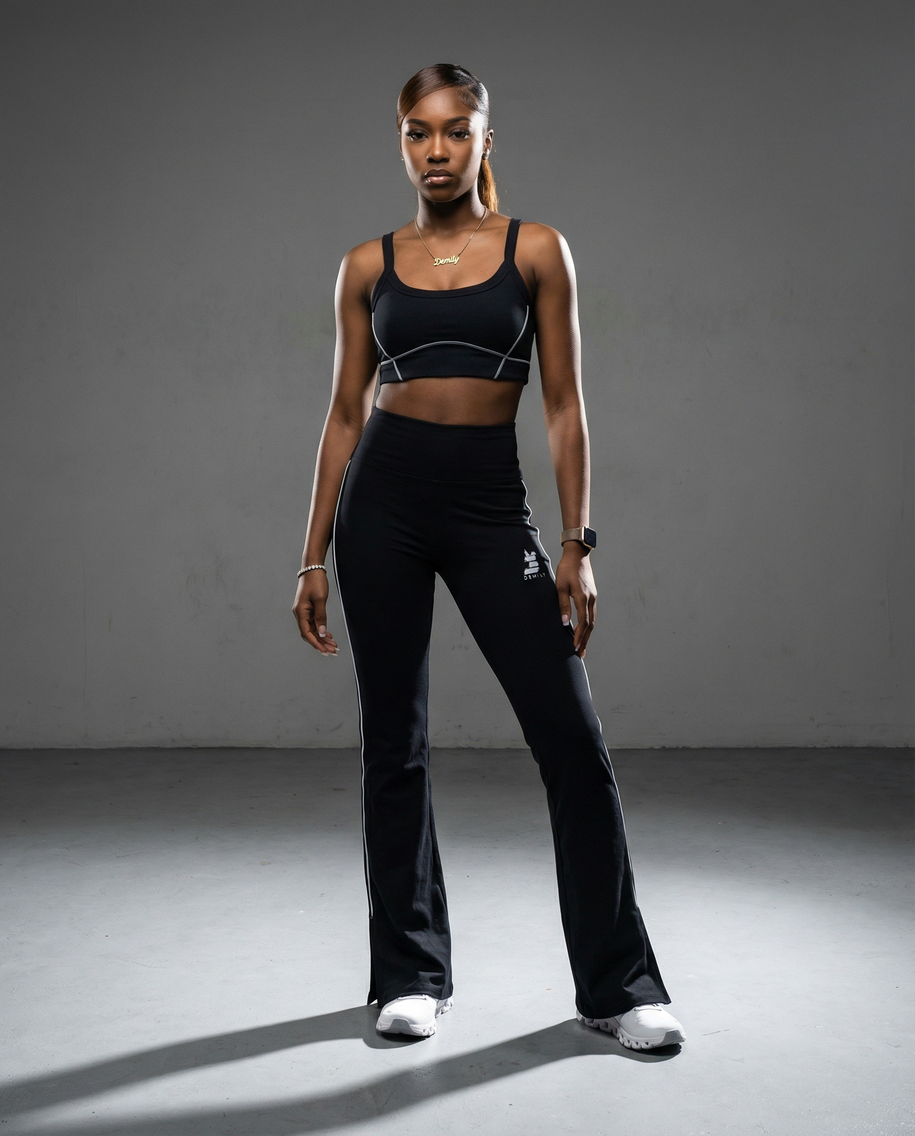 Demily Black & White trim flared leggings