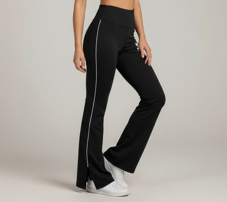 Demily Black & White trim flared leggings